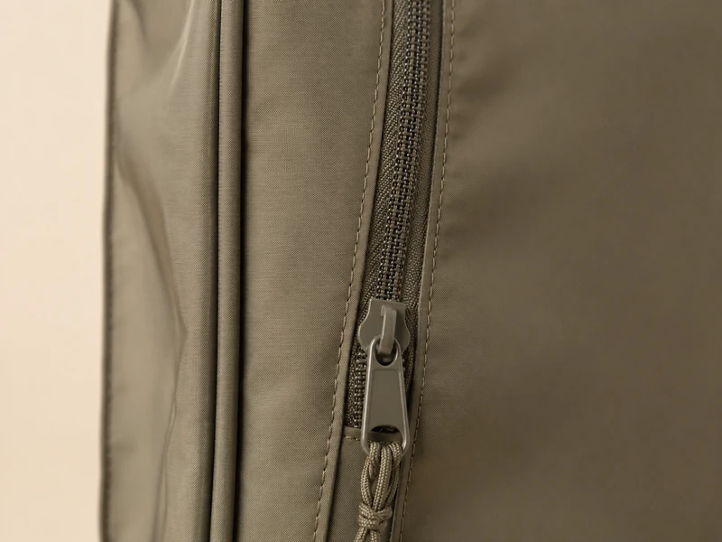 Nylon coil zipper detail on a fabric bag