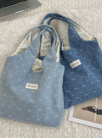 Embroidered Denim Shoulder Tote – SUNVELA