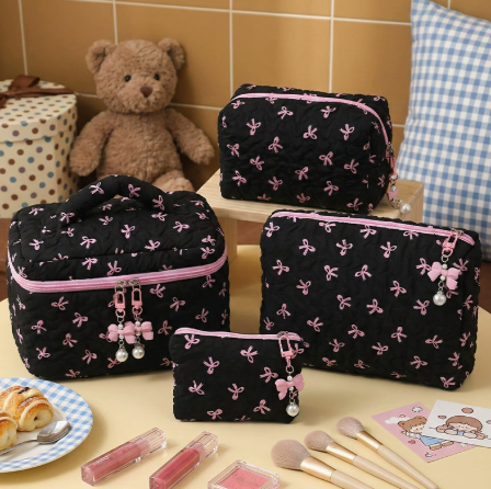 Bow Quilted Cosmetic Bag Set – SUNVELA