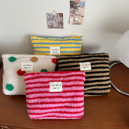 Striped Plush Cosmetic Pouch – SUNVELA